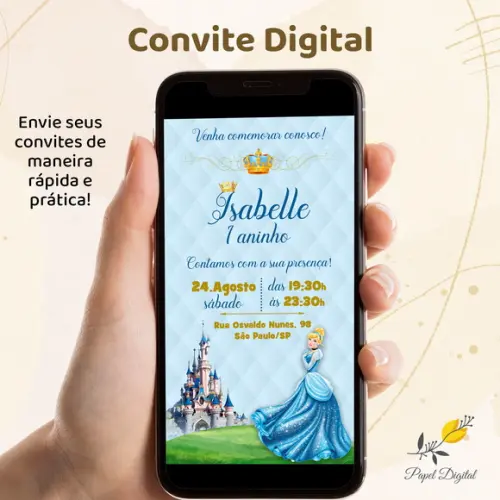 Convite Digital Cinderela Modelo 3