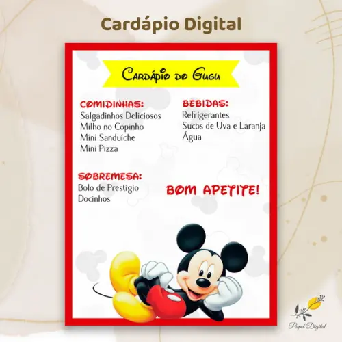 Cardápio Digital Festa Infantil Mickey
