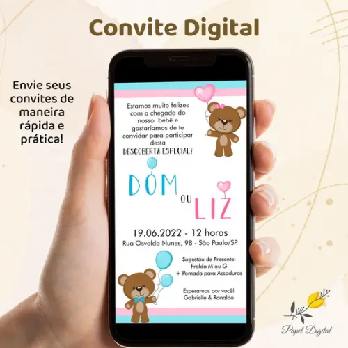 Convite Digital Chá de Revelação Modelo 13
