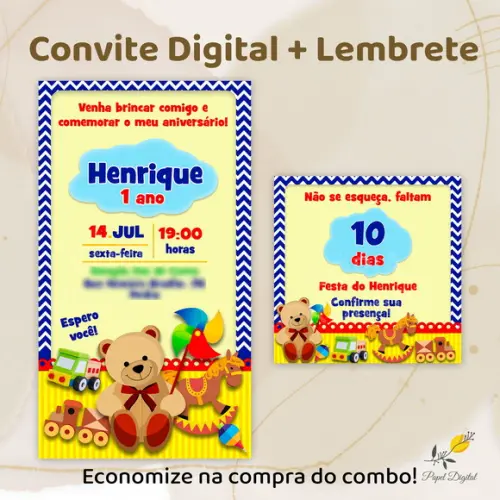 Convite + Lembrete Digital Brinquedos