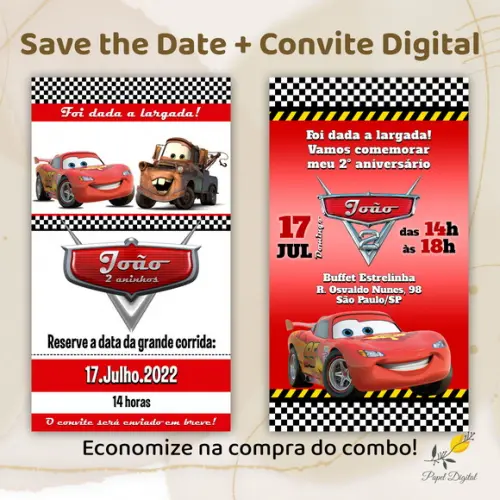 Convite + Save The Date Digital Carros
