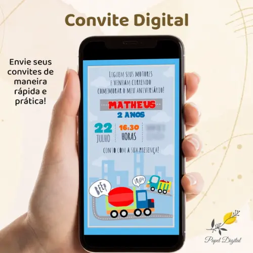 Convite Digital Carrinhos Modelo 3