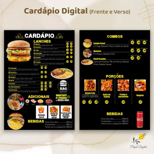 Cardápio Digital Modelo 39 Frente e Verso