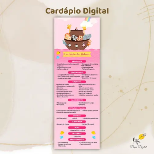 Cardápio Digital Festa Infantil Arca de Noé