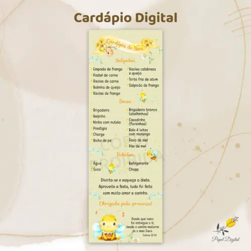 Cardápio Digital Festa Infantil Abelhinha