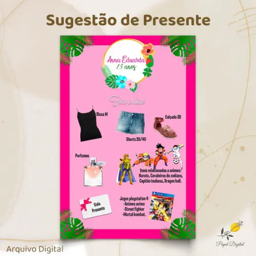 Sugestão de Presente 15 Anos
