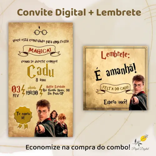 Convite + Lembrete Harry Potter