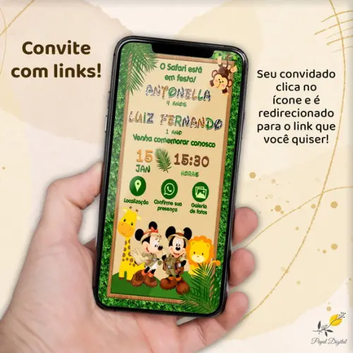 Convite Interativo Mickey e Minnie Safari