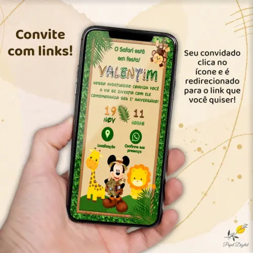 Convite Interativo Mickey Safari Modelo 1