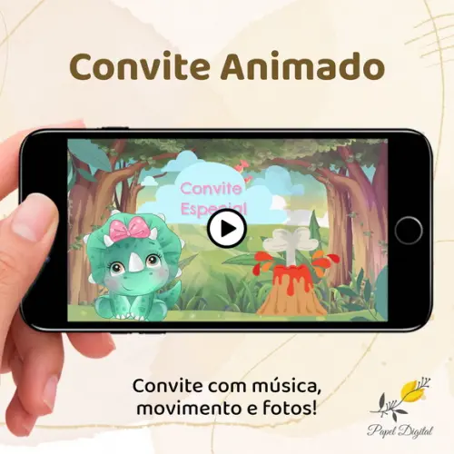 Convite Animado (vídeo) Dinossauro Baby Menina