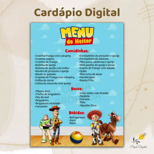 Cardápio Digital Festa Infantil Toy Story