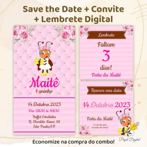 Convite Digital + Save The Date + Lembrete Dona Baratinha