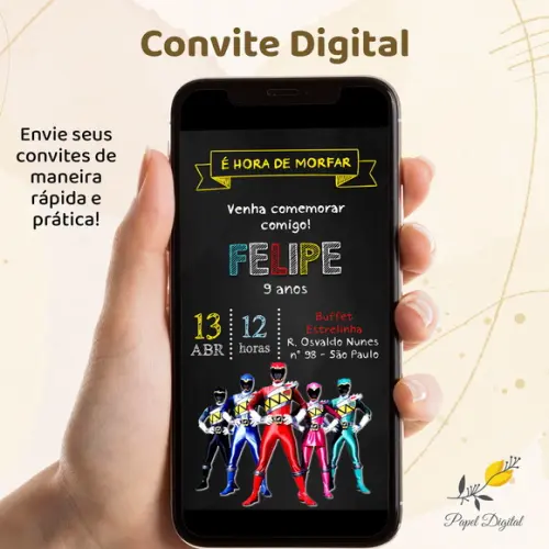 Convite Digital Power Rangers Modelo 6