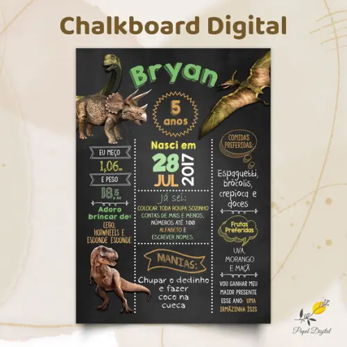 Chalkboard Digital Dinossauro Modelo 2