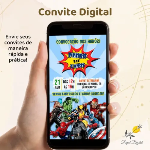 Convite Digital Super Heróis Modelo 11
