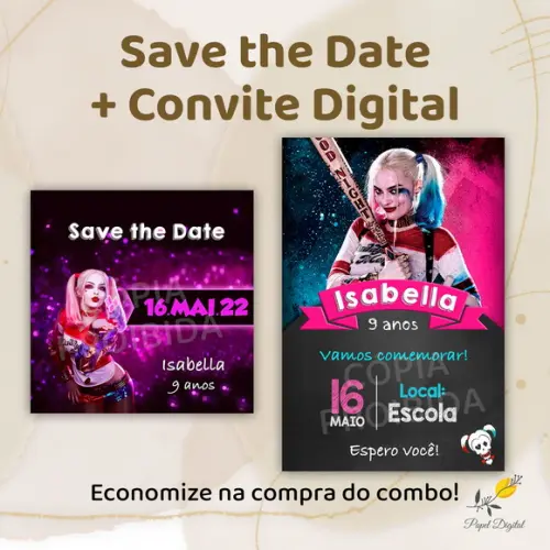 Convite + Save The Date Digital Arlequina