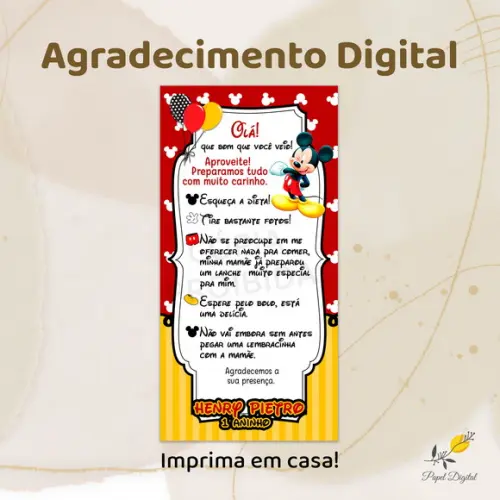 Agradecimento Digital Mickey Modelo 2