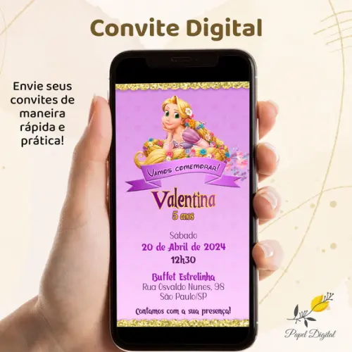 Convite Digital Rapunzel Modelo 3
