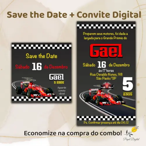 Convite + Save The Date Digital Fórmula 1