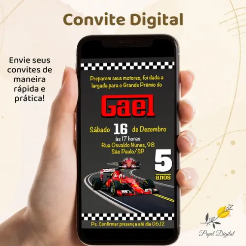 Convite Digital Fórmula 1 Modelo 2