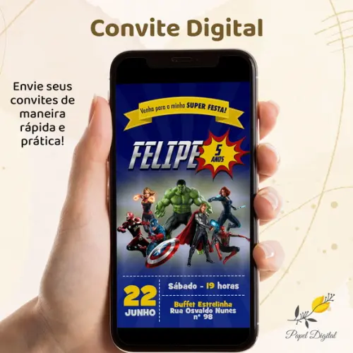 Convite Digital Vingadores Modelo 5