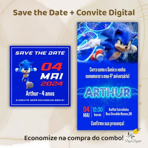 Convite + Save The Date Digital Sonic