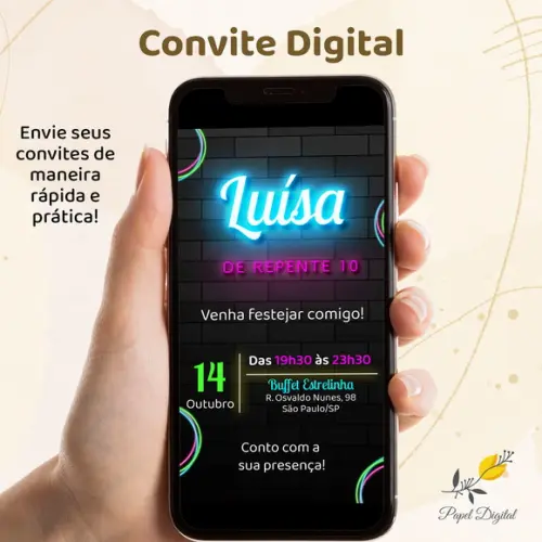 Convite Digital Neon Modelo 3