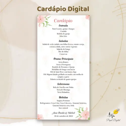 Cardápio Digital Festa de Casamento Modelo 3