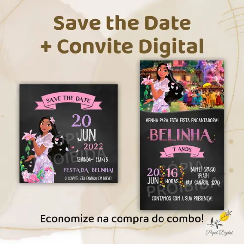 Convite + Save The Date Digital Encanto Isabela