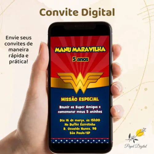 Convite Digital Mulher Maravilha Modelo 5