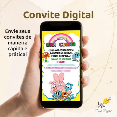 Convite Digital Incrível Mundo de Gumball