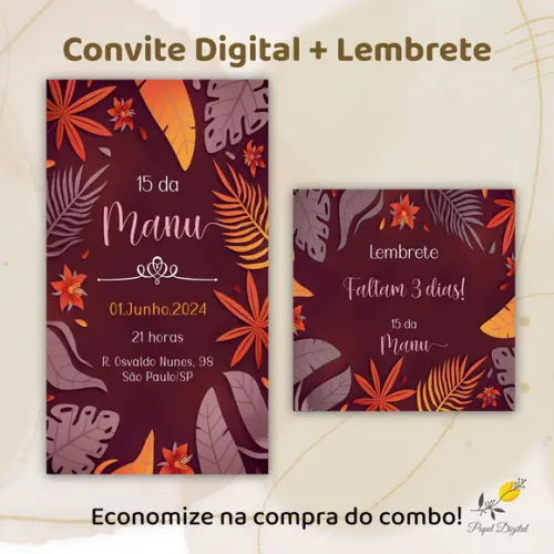 Convite + Lembrete Digital Tropical Modelo 1