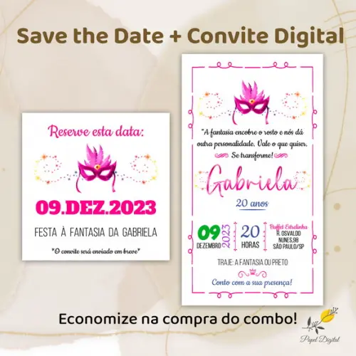 Convite + Save The Date Digital Festa à Fantasia Modelo 1