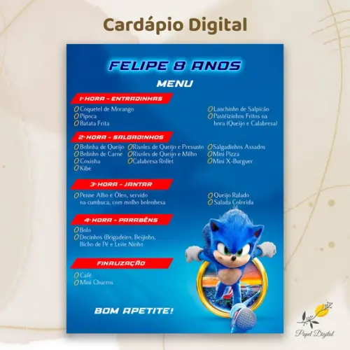 Cardápio Digital Festa Infantil Sonic