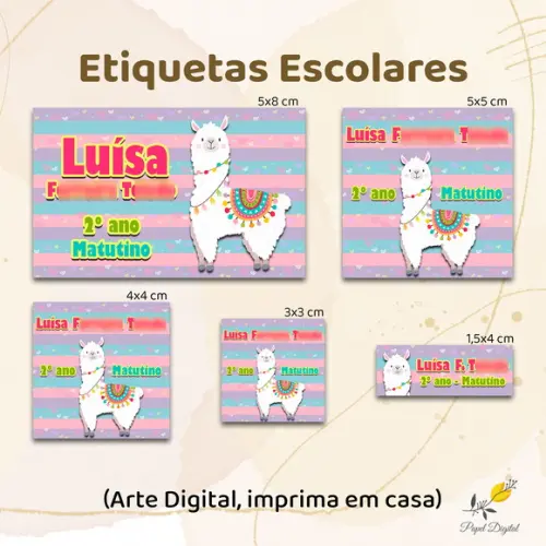 Etiquetas Escolares Lhama - Arte Digital