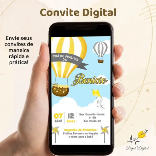 Convite Digital Balões Modelo 1