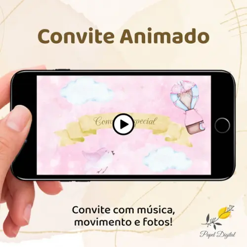 Convite Animado (vídeo) Balões Rosa