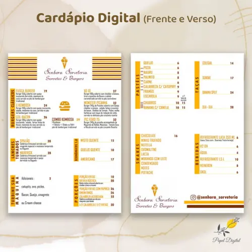 Cardápio Digital Modelo 28 Frente e Verso