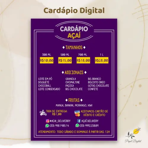Cardápio Digital Modelo 27