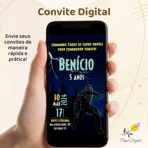 Convite Digital Pantera Negra Modelo 2