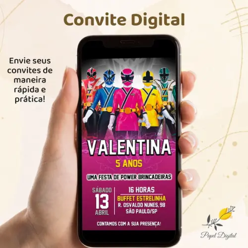 Convite Digital Power Rangers Modelo 4