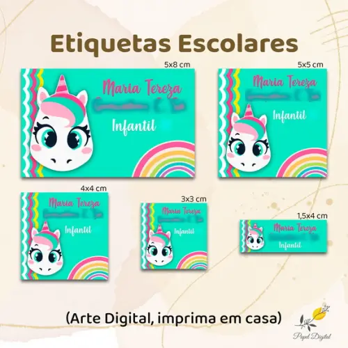 Etiquetas Escolares Unicórnio Modelo 2 - Arte Digital