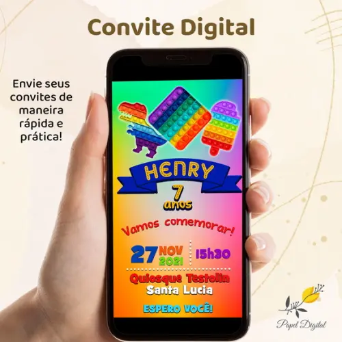 Convite Digital Pop It Modelo 1