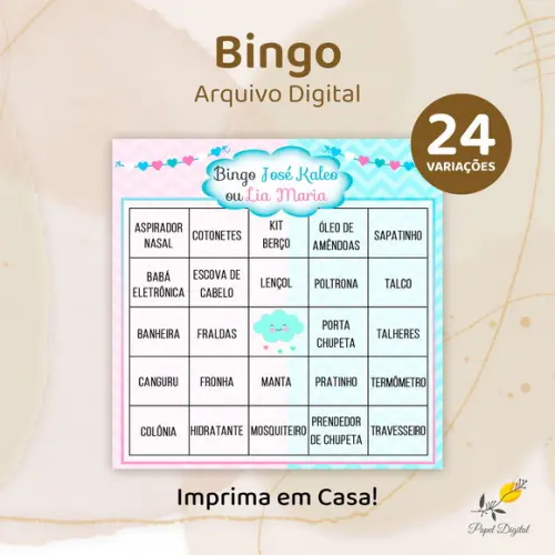 Bingo Chá de Bebê - Arquivo Digital - Chá Revelação 24un.