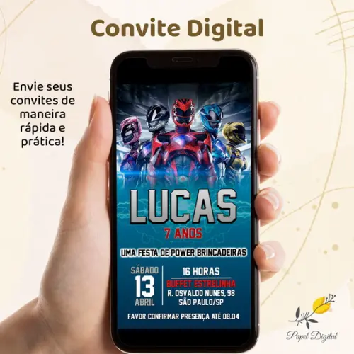 Convite Digital Power Rangers Modelo 2