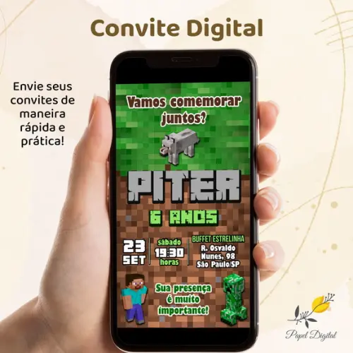 Convite Digital Minecraft Modelo 3