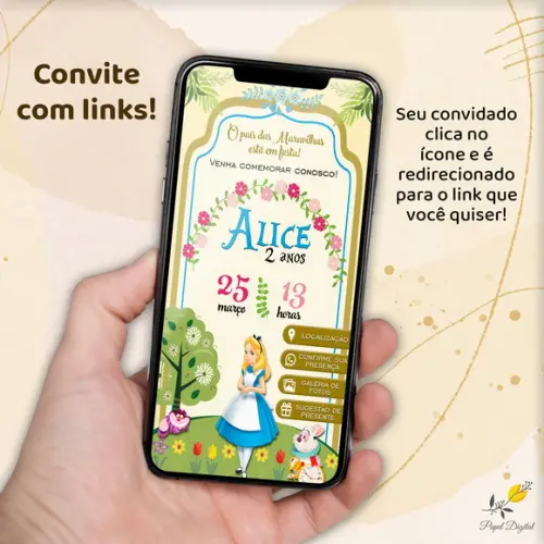 Convite Interativo Alice no País das Maravilhas