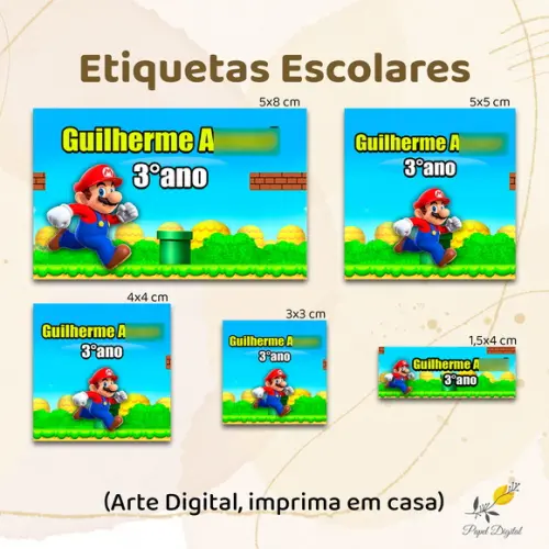 Etiquetas Escolares Mario - Arte Digital