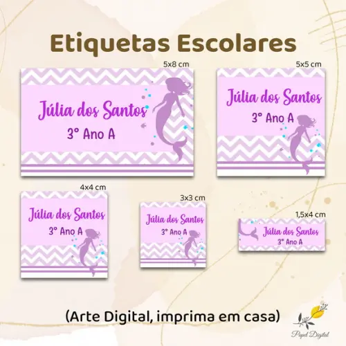 Etiquetas Escolares Sereia - Arte Digital