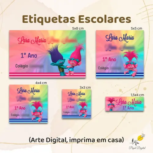 Etiquetas Escolares Trolls- Arte Digital